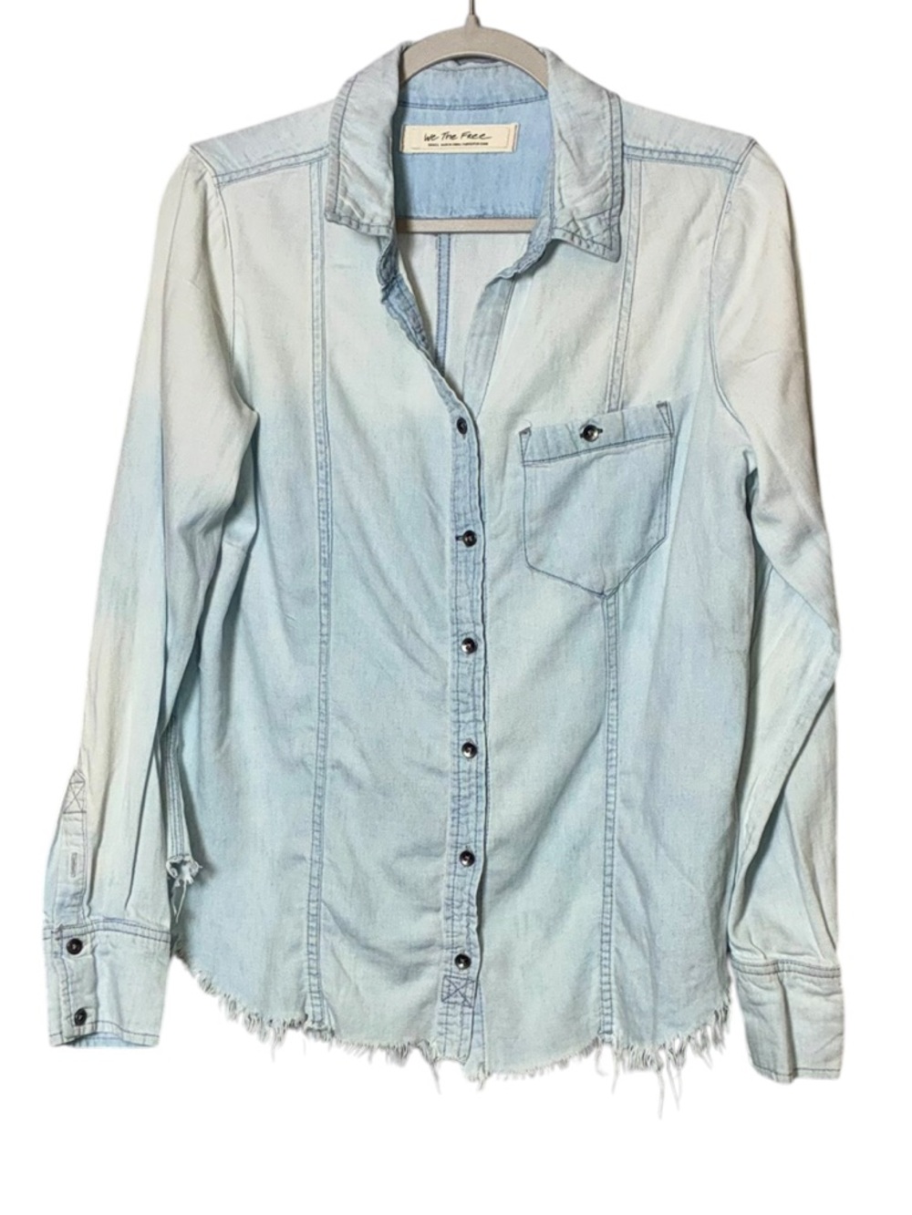 We the Free Free People Ombré Cotton Linen Western Pearl Snap Shirt Top